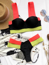 将图片加载到图库查看器，Women Push Up Bikini Women Neon Bandage Swimwear Women Patchwork Bikini Swimsuit 2 Piece  Cutout Molded Push Up Bathing Suit Ruffle Hook Closure Bikini Set Two Piece Bathing Suit
