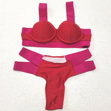 将图片加载到图库查看器，Women Push Up Bikini Women Neon Bandage Swimwear Women Patchwork Bikini Swimsuit 2 Piece  Cutout Molded Push Up Bathing Suit Ruffle Hook Closure Bikini Set Two Piece Bathing Suit
