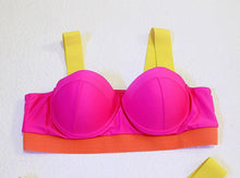 将图片加载到图库查看器，Women Push Up Bikini Women Neon Bandage Swimwear Women Patchwork Bikini Swimsuit 2 Piece  Cutout Molded Push Up Bathing Suit Ruffle Hook Closure Bikini Set Two Piece Bathing Suit
