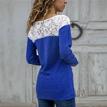 将图片加载到图库查看器，Women Round Neck Sexy Lace Casual Long-Sleeved Top
