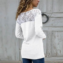 将图片加载到图库查看器，Women Round Neck Sexy Lace Casual Long-Sleeved Top
