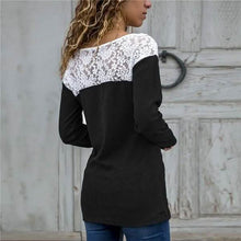 将图片加载到图库查看器，Women Round Neck Sexy Lace Casual Long-Sleeved Top
