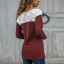 将图片加载到图库查看器，Women Round Neck Sexy Lace Casual Long-Sleeved Top
