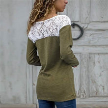 将图片加载到图库查看器，Women Round Neck Sexy Lace Casual Long-Sleeved Top
