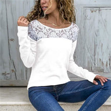 将图片加载到图库查看器，Women Round Neck Sexy Lace Casual Long-Sleeved Top
