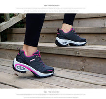 将图片加载到图库查看器，Women Running Air Cushion Athletic Sneakers Walking Breathable Sport Lace Up Hight Platform Casual Shoes Womens Mesh Sneakers Fashion Tennis Breathable Walking Gym Work Shoes
