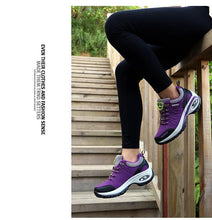 将图片加载到图库查看器，Women Running Air Cushion Athletic Sneakers Walking Breathable Sport Lace Up Hight Platform Casual Shoes Womens Mesh Sneakers Fashion Tennis Breathable Walking Gym Work Shoes
