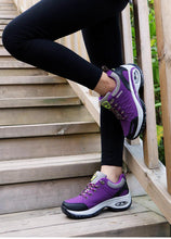 将图片加载到图库查看器，Women Running Air Cushion Athletic Sneakers Walking Breathable Sport Lace Up Hight Platform Casual Shoes Womens Mesh Sneakers Fashion Tennis Breathable Walking Gym Work Shoes
