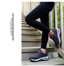 将图片加载到图库查看器，Women Running Air Cushion Athletic Sneakers Walking Breathable Sport Lace Up Hight Platform Casual Shoes Womens Mesh Sneakers Fashion Tennis Breathable Walking Gym Work Shoes
