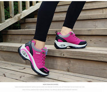 将图片加载到图库查看器，Women Running Air Cushion Athletic Sneakers Walking Breathable Sport Lace Up Hight Platform Casual Shoes Womens Mesh Sneakers Fashion Tennis Breathable Walking Gym Work Shoes
