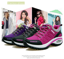 将图片加载到图库查看器，Women Running Air Cushion Athletic Sneakers Walking Breathable Sport Lace Up Hight Platform Casual Shoes Womens Mesh Sneakers Fashion Tennis Breathable Walking Gym Work Shoes
