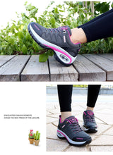 将图片加载到图库查看器，Women Running Air Cushion Athletic Sneakers Walking Breathable Sport Lace Up Hight Platform Casual Shoes Womens Mesh Sneakers Fashion Tennis Breathable Walking Gym Work Shoes

