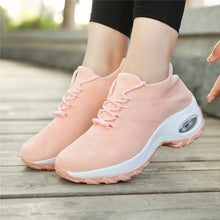 将图片加载到图库查看器，Women's Casual Chunky Sneakers Platform Walking Shoes Fashion Knited Casual Walking Shoes Sock Sneakers Slip On Mesh Air Cushion Comfortable Easy Shoes
