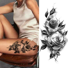 Load image into Gallery viewer, Women's Fashion Flower Temporary Tattoos Sticker Fake Rose Waterproof Large Realistic Black Colorful Flowers Tattoos
