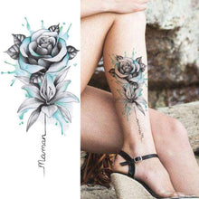 Load image into Gallery viewer, Women's Fashion Flower Temporary Tattoos Sticker Fake Rose Waterproof Large Realistic Black Colorful Flowers Tattoos
