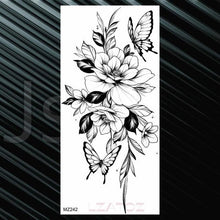 Load image into Gallery viewer, Women's Fashion Flower Temporary Tattoos Sticker Fake Rose Waterproof Large Realistic Black Colorful Flowers Tattoos
