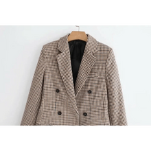 将图片加载到图库查看器，Women's Fashionable Office Wear Double Breasted Plaid Blazer Coat Vintage Long Sleeve Pockets Female Outerwear Chic Tops
