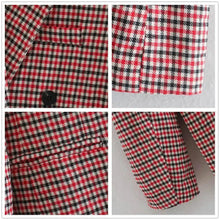 将图片加载到图库查看器，Women's Fashionable Office Wear Double Breasted Plaid Blazer Coat Vintage Long Sleeve Pockets Female Outerwear Chic Tops
