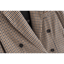 将图片加载到图库查看器，Women's Fashionable Office Wear Double Breasted Plaid Blazer Coat Vintage Long Sleeve Pockets Female Outerwear Chic Tops
