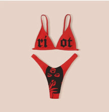 将图片加载到图库查看器，Women’s Funny Printed 2Pcs Bikini Suits Women's Scalloped Triangle Bikini Print Bottom Two Piece Swimsuit Deep V-neck Detachable Breast Pad Sling Tops with Triangle Bottoms Swimsuits
