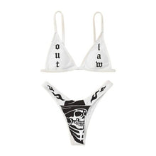 将图片加载到图库查看器，Women’s Funny Printed 2Pcs Bikini Suits Women's Scalloped Triangle Bikini Print Bottom Two Piece Swimsuit Deep V-neck Detachable Breast Pad Sling Tops with Triangle Bottoms Swimsuits
