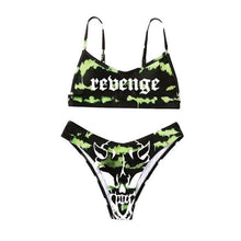 将图片加载到图库查看器，Women’s Funny Printed 2Pcs Bikini Suits Women's Scalloped Triangle Bikini Print Bottom Two Piece Swimsuit Deep V-neck Detachable Breast Pad Sling Tops with Triangle Bottoms Swimsuits
