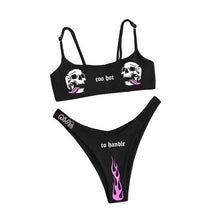 将图片加载到图库查看器，Women’s Funny Printed 2Pcs Bikini Suits Women's Scalloped Triangle Bikini Print Bottom Two Piece Swimsuit Deep V-neck Detachable Breast Pad Sling Tops with Triangle Bottoms Swimsuits
