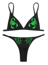 将图片加载到图库查看器，Women’s Funny Printed 2Pcs Bikini Suits Women's Scalloped Triangle Bikini Print Bottom Two Piece Swimsuit Deep V-neck Detachable Breast Pad Sling Tops with Triangle Bottoms Swimsuits
