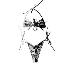将图片加载到图库查看器，Women’s Funny Printed 2Pcs Bikini Suits Women's Scalloped Triangle Bikini Print Bottom Two Piece Swimsuit Deep V-neck Detachable Breast Pad Sling Tops with Triangle Bottoms Swimsuits
