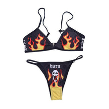 将图片加载到图库查看器，Women’s Funny Printed 2Pcs Bikini Suits Women's Scalloped Triangle Bikini Print Bottom Two Piece Swimsuit Deep V-neck Detachable Breast Pad Sling Tops with Triangle Bottoms Swimsuits
