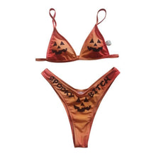 将图片加载到图库查看器，Women’s Funny Printed 2Pcs Bikini Suits Women's Scalloped Triangle Bikini Print Bottom Two Piece Swimsuit Deep V-neck Detachable Breast Pad Sling Tops with Triangle Bottoms Swimsuits
