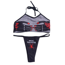 将图片加载到图库查看器，Women’s Funny Printed 2Pcs Bikini Suits Women's Scalloped Triangle Bikini Print Bottom Two Piece Swimsuit Deep V-neck Detachable Breast Pad Sling Tops with Triangle Bottoms Swimsuits

