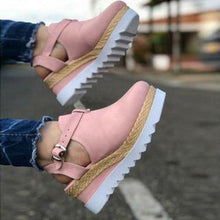Load image into Gallery viewer, Women's Sandals Vintage Shoes Buckle Strap Straw Thick Bottom Flats Platform Sandals Flock Retro Shoes Woman Buckle Strap Straw Thick Bottom Party Flatform Sandals
