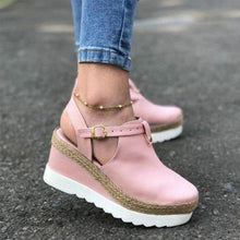 Load image into Gallery viewer, Women's Sandals Vintage Shoes Buckle Strap Straw Thick Bottom Flats Platform Sandals Flock Retro Shoes Woman Buckle Strap Straw Thick Bottom Party Flatform Sandals
