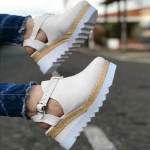 Load image into Gallery viewer, Women's Sandals Vintage Shoes Buckle Strap Straw Thick Bottom Flats Platform Sandals Flock Retro Shoes Woman Buckle Strap Straw Thick Bottom Party Flatform Sandals
