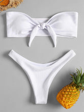 Load image into Gallery viewer, Women's Strapless Bowknot Split Bikini Swimsuit Swimming Suit For Women Women's Tie Knot Front Solid Color Bikini Set Swimsuit Bathing Suits High Cut Bikini Set Strapless Solid Color 2 Pieces Bathing Suit
