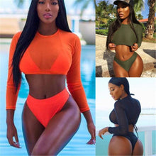Load image into Gallery viewer, Women's Swimsuit Bikini Set Women's High Waist Swimwear Long Sleeve 3PCS Swimsuit Triangle Three-Piece Suit Bandage Push-Up Swimsuit Bathing Beachwear Swimwear
