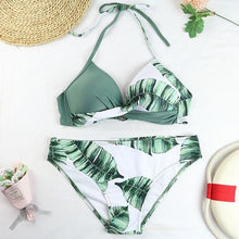 Load image into Gallery viewer, Women's Swimsuit Bikinis Set Swimwear Women's Bathing Suits Push Up Halter Bandage Bikini Floral Printing Swim Bottoms Two Piece Swimsuits Women Swimsuits Bathing Suit Women Swim Suit Halter Leaf Print Beach Wear
