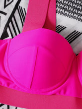 将图片加载到图库查看器，Women's Swimsuits Swimwear Patchwork Bikini Woman Push up Bikinis Swimsuit Bathing Suits Women Rave Neon Patchwork Bikini Swimsuit 2 Piece Cutout Molded Push Up Bathing Suit
