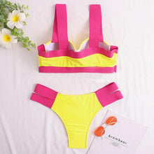 将图片加载到图库查看器，Women's Swimsuits Swimwear Patchwork Bikini Woman Push up Bikinis Swimsuit Bathing Suits Women Rave Neon Patchwork Bikini Swimsuit 2 Piece Cutout Molded Push Up Bathing Suit
