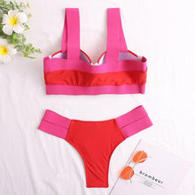 将图片加载到图库查看器，Women's Swimsuits Swimwear Patchwork Bikini Woman Push up Bikinis Swimsuit Bathing Suits Women Rave Neon Patchwork Bikini Swimsuit 2 Piece Cutout Molded Push Up Bathing Suit
