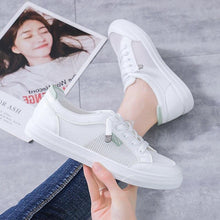 将图片加载到图库查看器，Women's White Casual Sneakers Spring  Summer Breathable Flats Solid Color Mesh Shoes Fashion White Flat Sneakers Women Workout Tennis Walking Gym Fashion Sneakers
