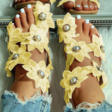 Load image into Gallery viewer, Women Sandals Fashion Style Summer Shoes Beach Comfortable Flat Sandals Flower Sandals Open Toe Pearl Casual Lace Floral Beach Flip Flop Comfy Shoes Summer Elegant Toe Sandals Comfy Dress
