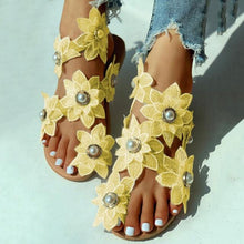 Load image into Gallery viewer, Women Sandals Fashion Style Summer Shoes Beach Comfortable Flat Sandals Flower Sandals Open Toe Pearl Casual Lace Floral Beach Flip Flop Comfy Shoes Summer Elegant Toe Sandals Comfy Dress
