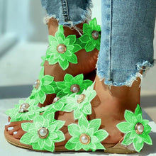 Load image into Gallery viewer, Women Sandals Fashion Style Summer Shoes Beach Comfortable Flat Sandals Flower Sandals Open Toe Pearl Casual Lace Floral Beach Flip Flop Comfy Shoes Summer Elegant Toe Sandals Comfy Dress
