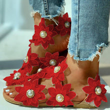 Load image into Gallery viewer, Women Sandals Fashion Style Summer Shoes Beach Comfortable Flat Sandals Flower Sandals Open Toe Pearl Casual Lace Floral Beach Flip Flop Comfy Shoes Summer Elegant Toe Sandals Comfy Dress
