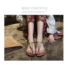 Load image into Gallery viewer, Women Sandals Flip Flops Summer Flat Shoes Woman Sandals Beach Flat Sandals T-Strap Sandals Strappy Flip Flop Sandal Flat Slide Casual Summer Beach Thong Slipper
