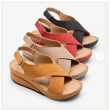 将图片加载到图库查看器，Women Sandals New Summer Shoes Woman Sewing Hollow Out  Casual Leather Comfortable Retro Sandals Cutout Leather Crisscross Open Toe Women Casual Summer Platform Walking Shoes
