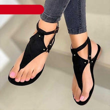 Load image into Gallery viewer, Women Sandals Summer Outdoor Beach Flip-flop Sandals Solid Fashion Sandals Flats Casual Shoes Black Summer Flat Sandals Stylish Flip Flop Comfortable Color Matching Sandals Flat Non-Slip Open-Toe Casual Beach Sandals
