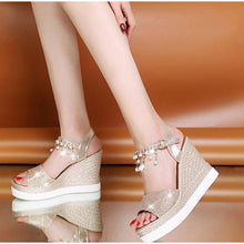 将图片加载到图库查看器，Women Sandals Summer Platform Sandals Buckle Strap Peep Toe Thick Bottom Modern Espadrille Sandals Platform Cross Buckle Strap Slingback Summer Open Toe Shoes
